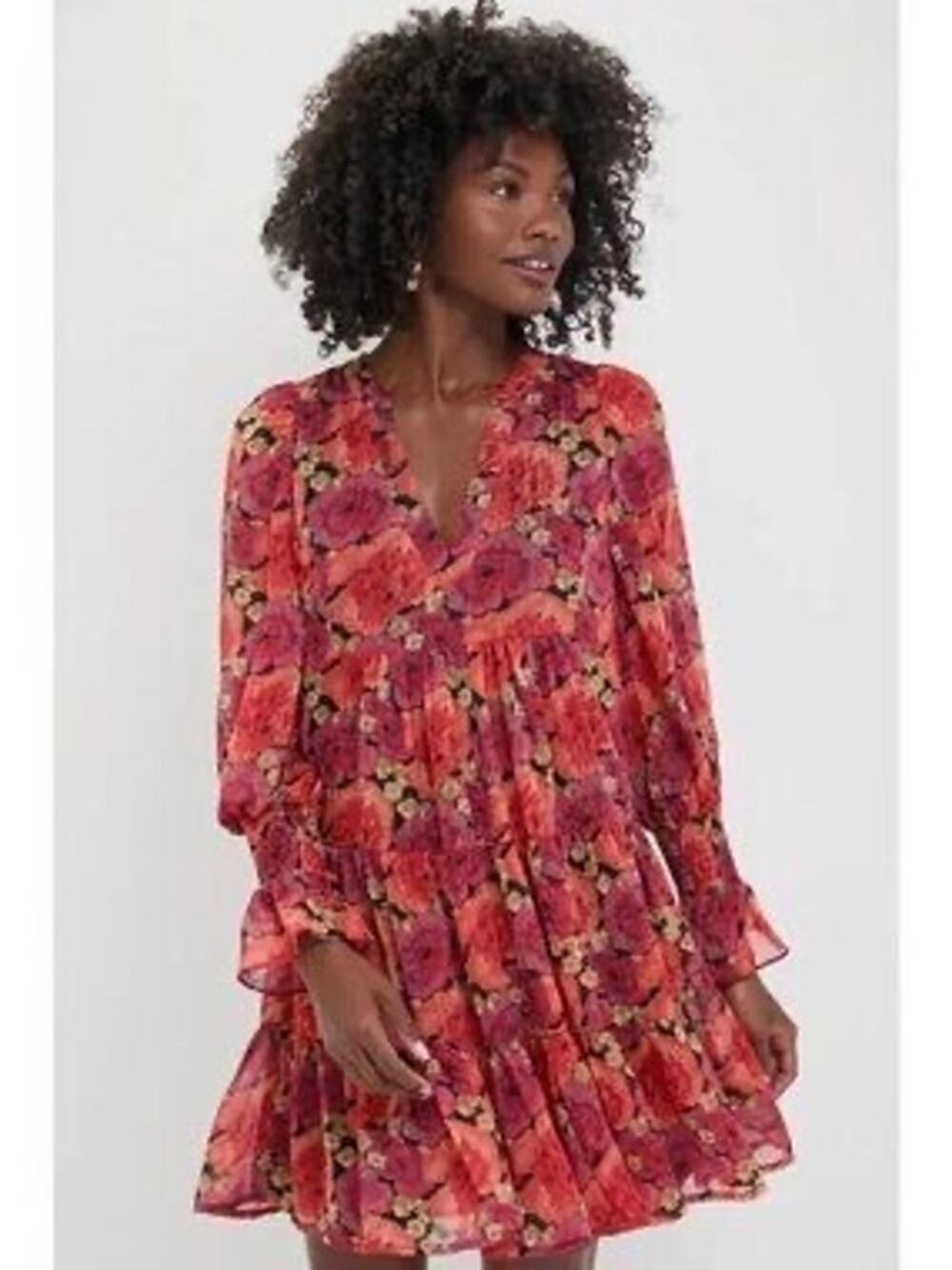 Pomander Place Women Small Rose Chiffon Kenzo Dress Romantic Garden Party Floral